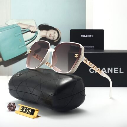 Chanel beige and brown gradient square and circular frame gold woven decorative sunglasses