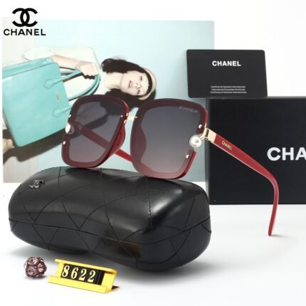 Chanel Pearl Decorated Red Sunglasses