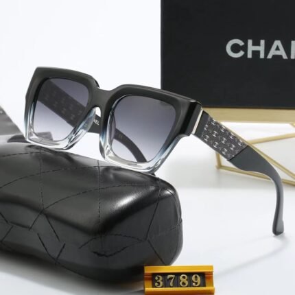 Chanel black transparent border and dark blue gradient lens pattern sunglasses