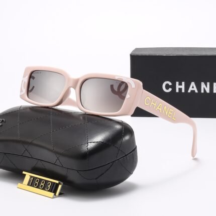 Chanel pink edge rectangular logo printed sunglasses