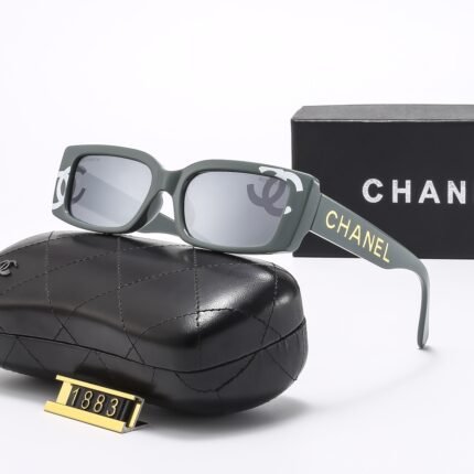 Chanel green rectangular logo printed sunglasses