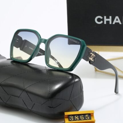 Chanel Green and Black Edge - Light Blue Gradient Square Gradient Block Sunglasses
