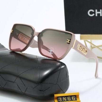 Chanel beige edge green pink gradient square circular large frame color blocking sunglasses