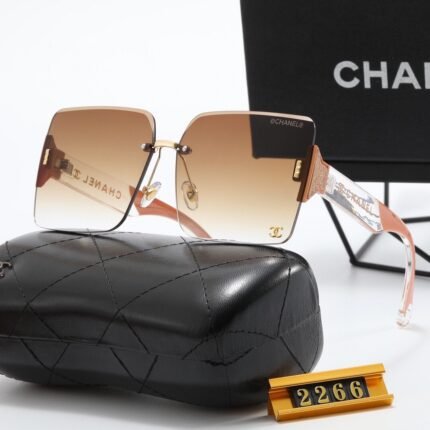 Chanel high transparency frameless brown gradient and orange pink rimmed sunglasses