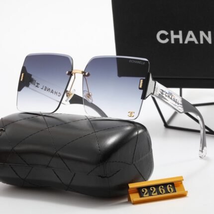 Chanel high transparency frameless navy blue gradient and gray edged sunglasses