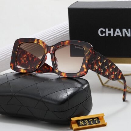 Chanel Double C Decorative Havana Frame Light Brown Lens Sunglasses