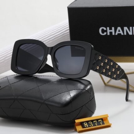Chanel Double 'c' Decorative Black Border Dark Blue Lens Sunglasses
