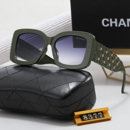 Chanel Double C Decorative Olive Green Border Deep Purple Lens Sunglasses