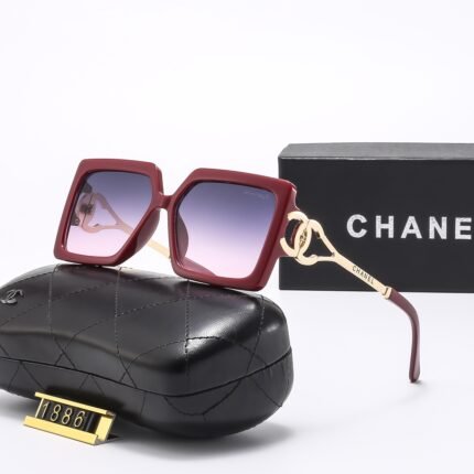 Chanel red and purple quadrilateral large frame sunglasses
