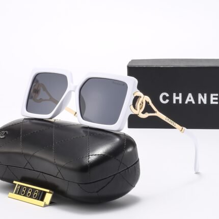 Chanel white and dark gray quadrilateral large frame sunglasses