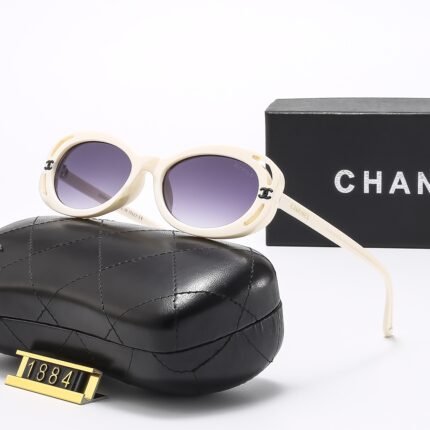 Chanel white and purple oval sunglasses