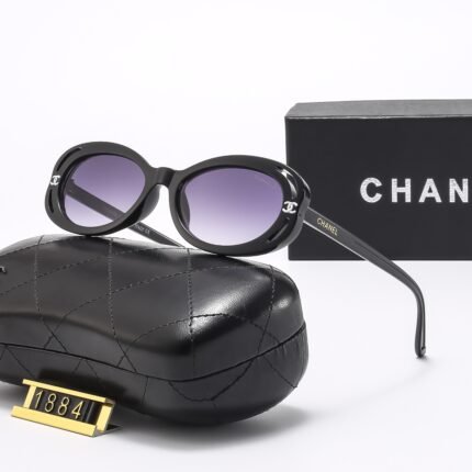 Chanel black and purple oval sunglasses