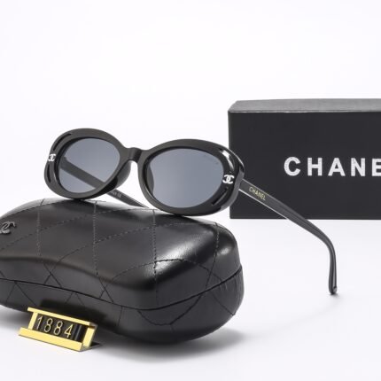 Chanel black and gray oval sunglasses