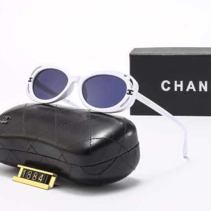 Chanel white and dark purple oval sunglasses
