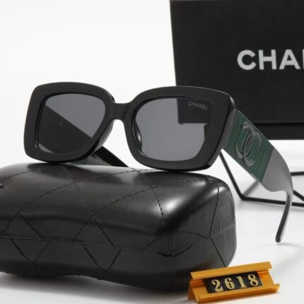 Chanel green and black gradient thick frame square circular large frame sunglasses