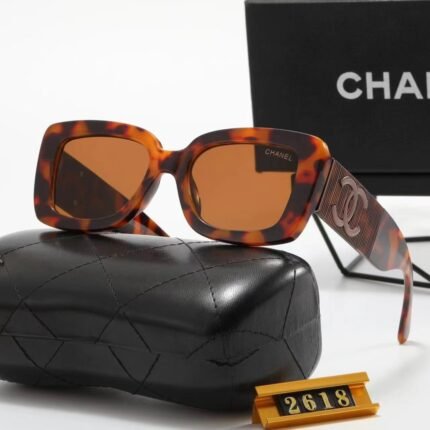 Chanel Havana and brown thick framed square circular large framed sunglasses