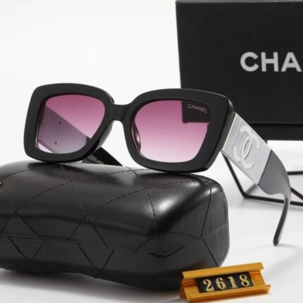 Chanel black and gray purple gradient thick framed square circular large frame sunglasses