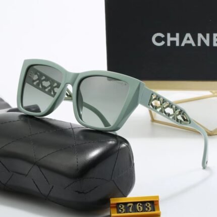 Chanel Hollow Mustard Green Border and Gradient Green Sunglasses