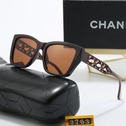 Chanel hollow dark brown border and brown sunglasses