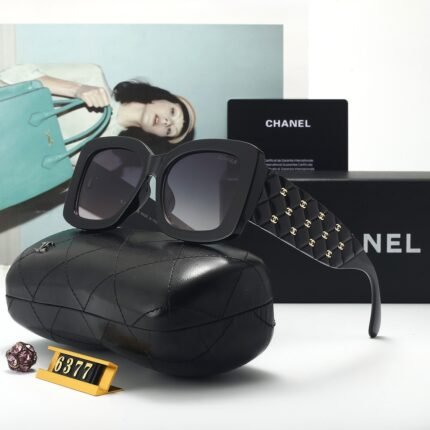 Chanel black and dark blue square diamond shaped decorative sunglasses