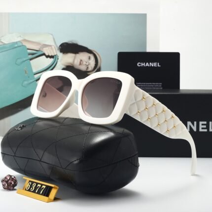 Chanel white and dark gray square diamond shaped decorative sunglasses