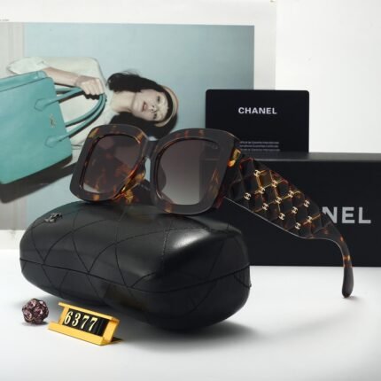 Chanel tortoiseshell and dark brown square diamond shaped decorative sunglasses
