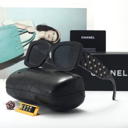 Chanel black square diamond shaped decorative sunglasses