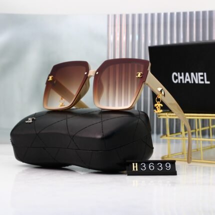 Chanel square beige border and gradient brown fashionable sunglasses