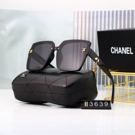 Chanel square black border and gradient black fashionable sunglasses