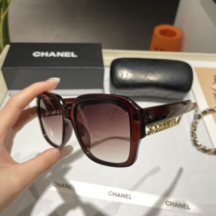 Chanel dark brown and brown gradient gold hollowed out logo sunglasses