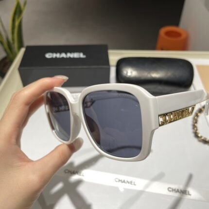 Chanel white and deep blue gold hollowed out logo sunglasses