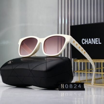 Chanel white and burgundy square round sunglasses