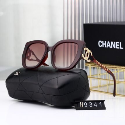 Chanel wine red and deep red gradient square and circular gold logo decoration sunglasses