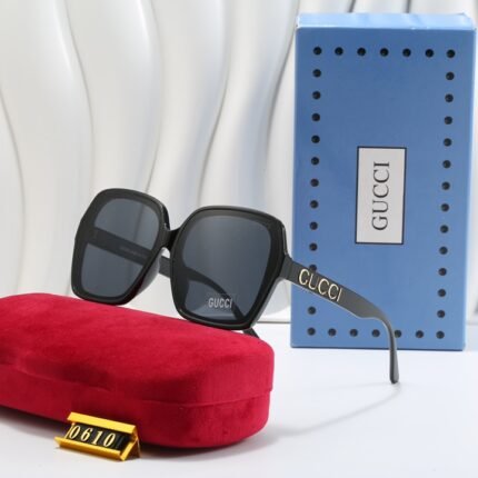 Gucci classic black and dark blue square large frame sunglasses for both men and women