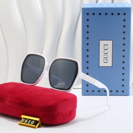 Gucci white and dark gray square large frame sunglasses for both men and women