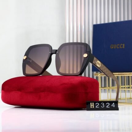 Gucci brown pattern and purple gradient square color block sunglasses for both men and women