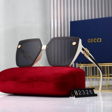 Gucci white and black classic striped trapezoidal sunglasses