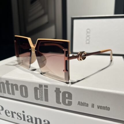 Gucci beige and purple square half frame gradient metal glasses for women