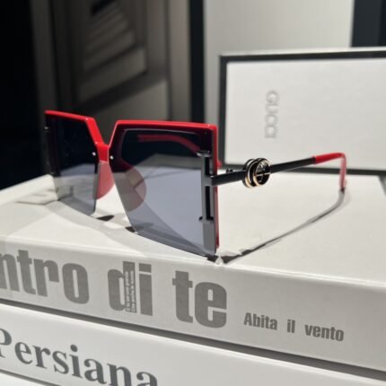 Gucci red and gray square half frame gradient metal glasses for women