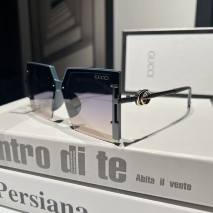 Gucci Green and Deep Purple Square Half Frame Gradient Metal Glasses for Women