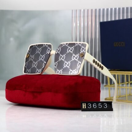 Gucci white and gray printed lenses square sunglasses neutral