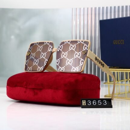 Gucci khaki and brown printed lenses square sunglasses neutral