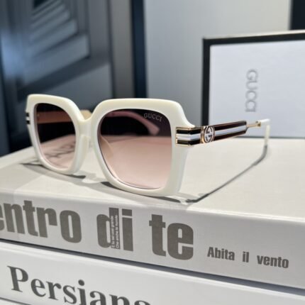 Gucci white and brown lenses with square stripe sunglasses personality
