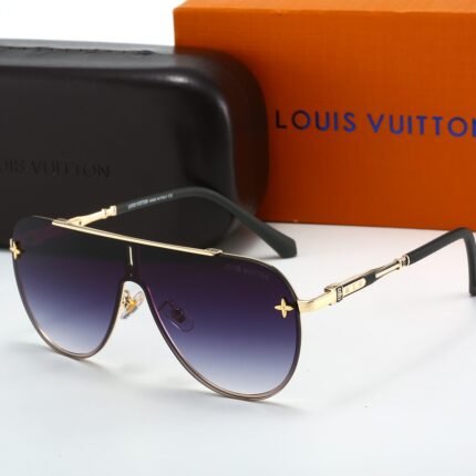 Louis Vuitton square jumpsuit deep purple gradient and black sunglasses