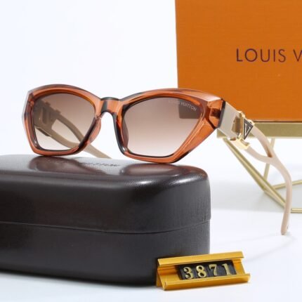 Louis Vuitton streamlined geometric beige and transparent orange sunglasses