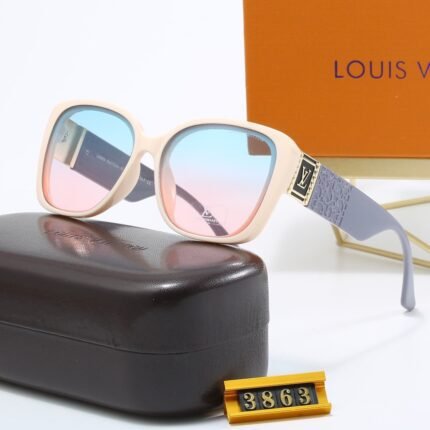 Louise Vuitton two tone square women's sunglasses with beige edge and blue pink gradient