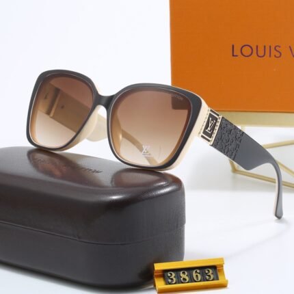 Louis Vuitton two tone square women's sunglasses with beige edge and brown gradient