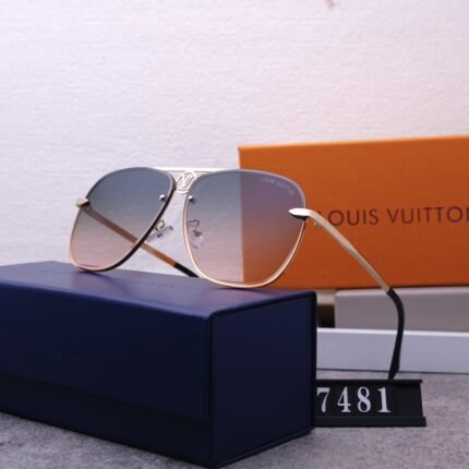 Louis Vuitton aviator gold rimmed and green gradient square sunglasses