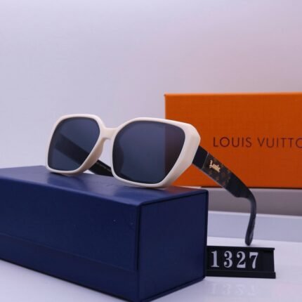 Louis Vuitton black and white rimmed and dark blue rectangular sunglasses