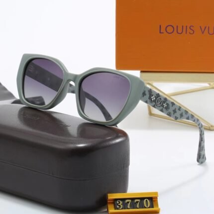 Louis Vuitton square thick frame sunglasses with mustard green pattern and purple